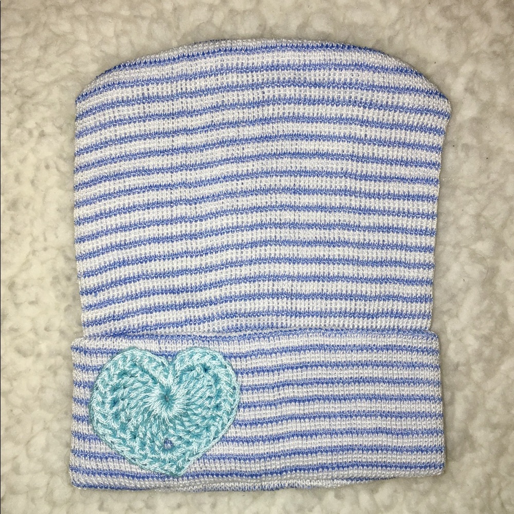 .Newborn BABY Hospital BLUE Beanie with HEART.